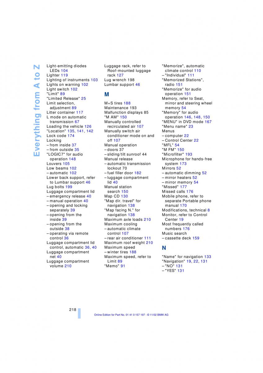 BMW 7 E65 owners manual / page 220