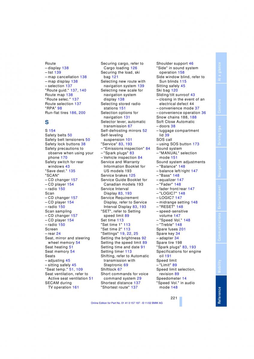 BMW 7 E65 owners manual / page 223