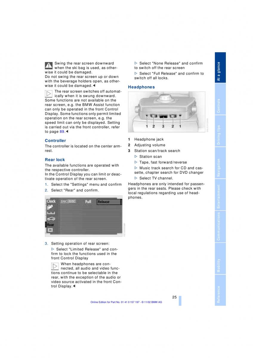 BMW 7 E65 owners manual / page 27