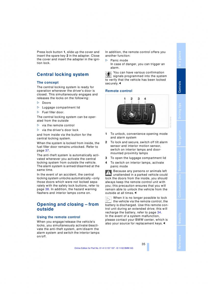 BMW 7 E65 owners manual / page 37