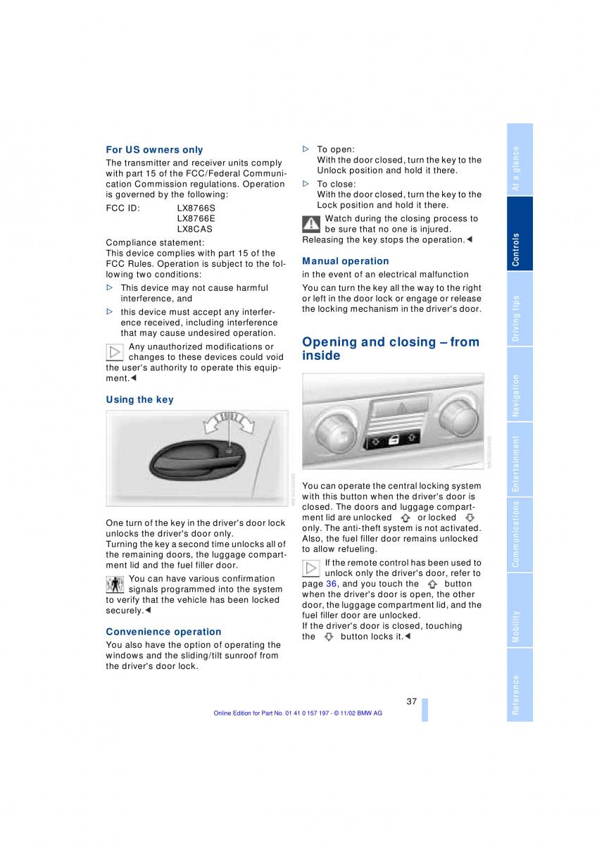 BMW 7 E65 owners manual / page 39