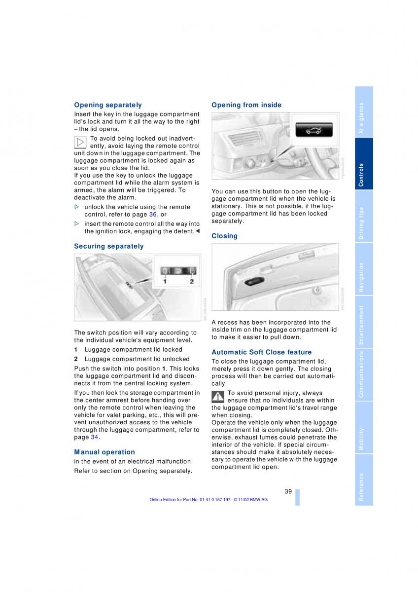 BMW 7 E65 owners manual / page 41