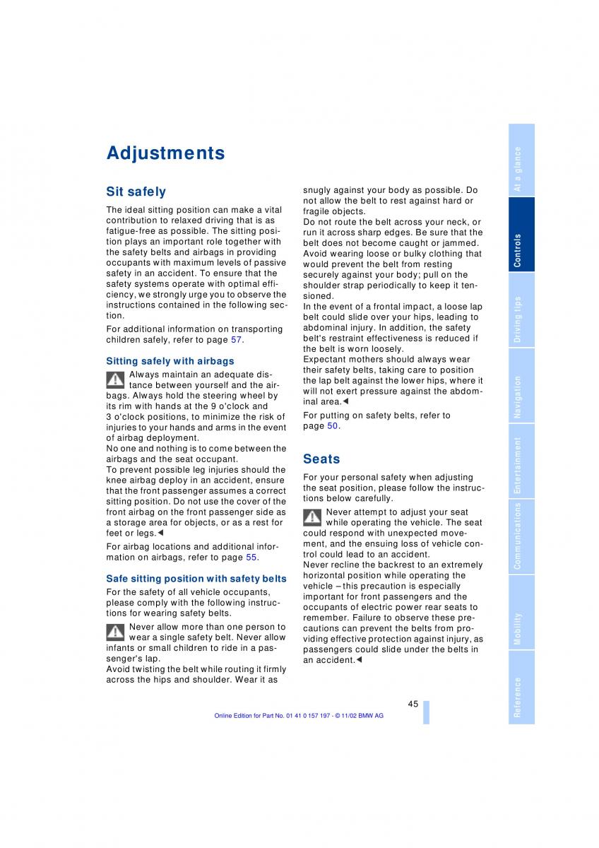 BMW 7 E65 owners manual / page 47