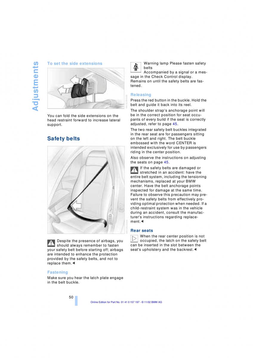 BMW 7 E65 owners manual / page 52