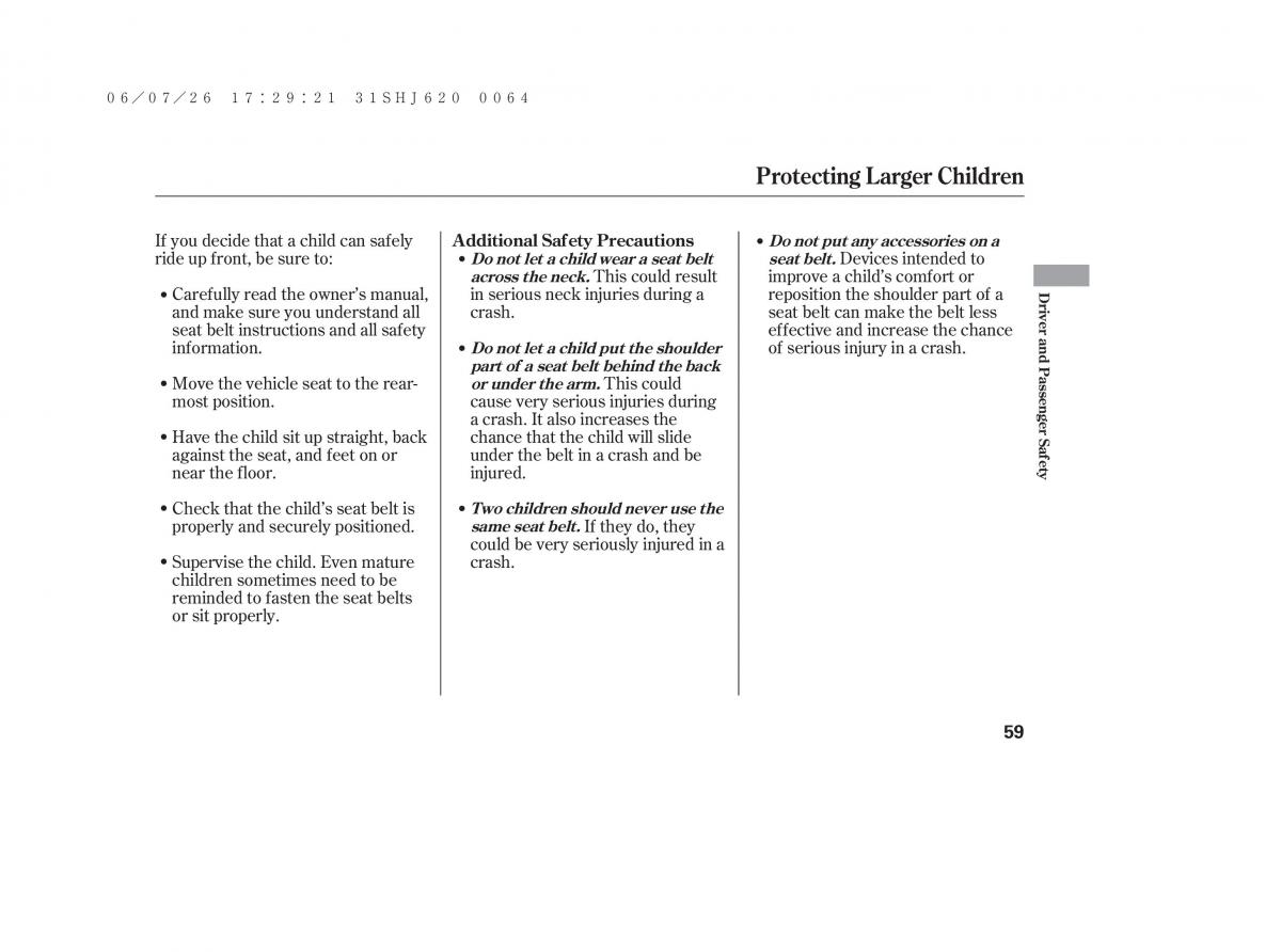 Honda Odyssey III 3 owners manual / page 65