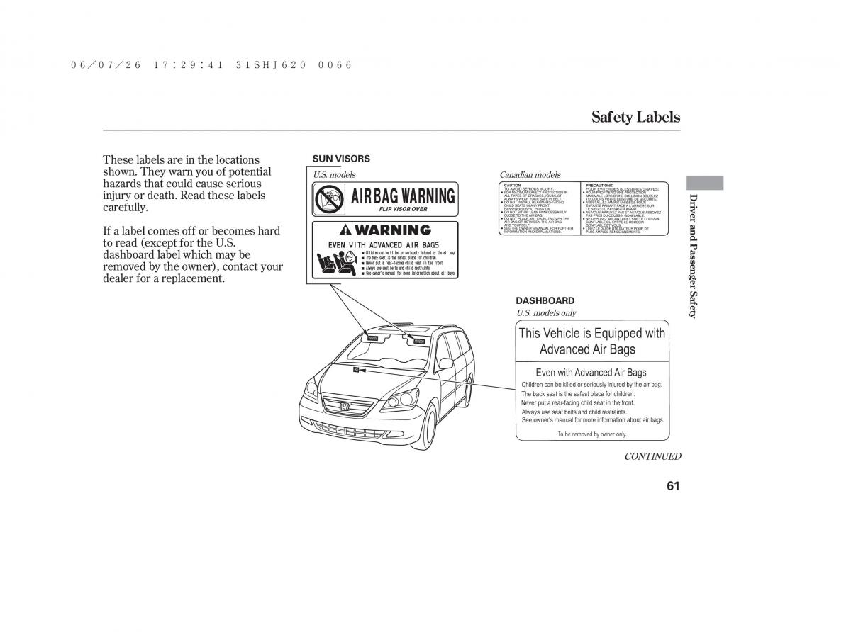 Honda Odyssey III 3 owners manual / page 67