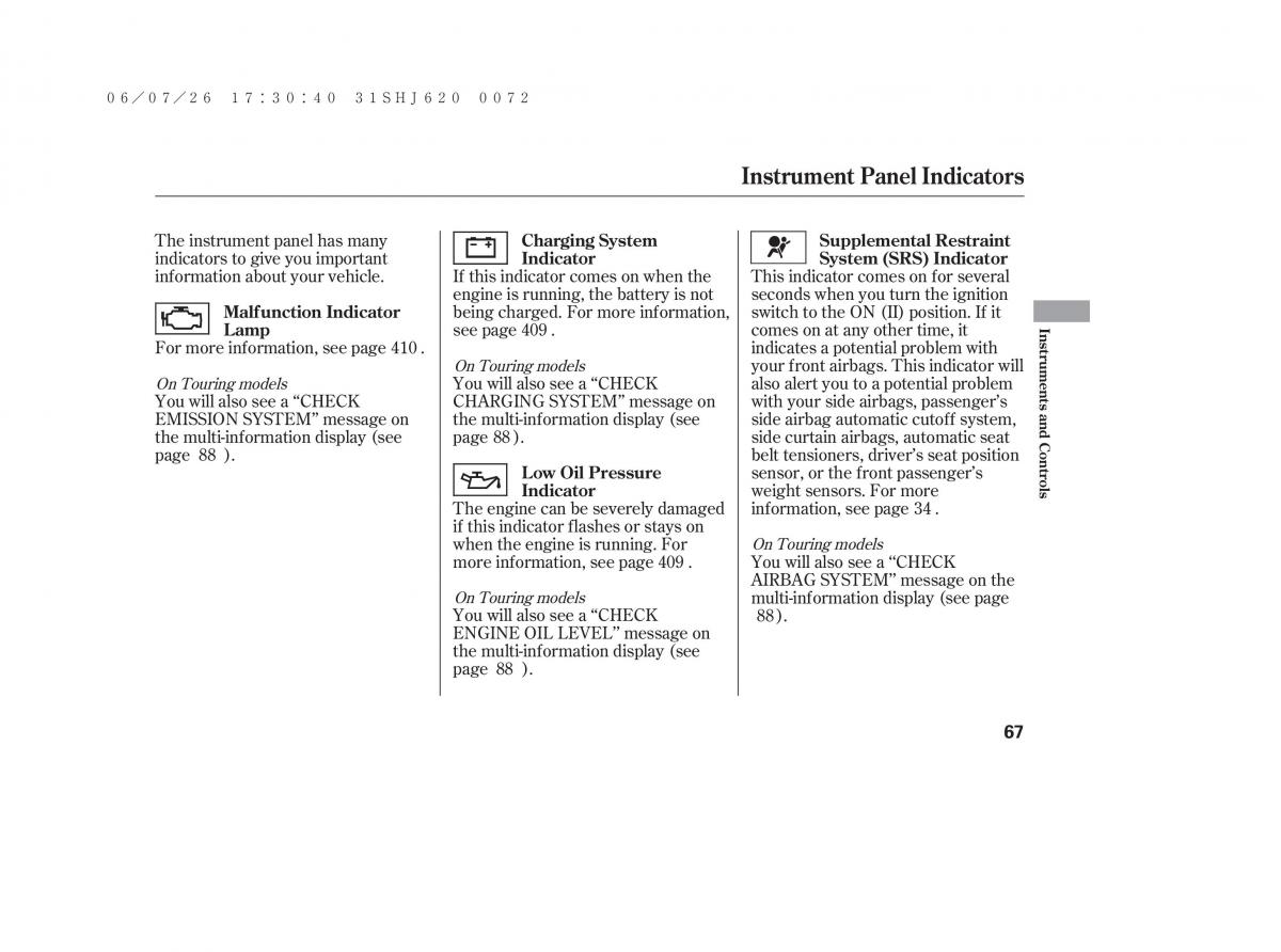 Honda Odyssey III 3 owners manual / page 73