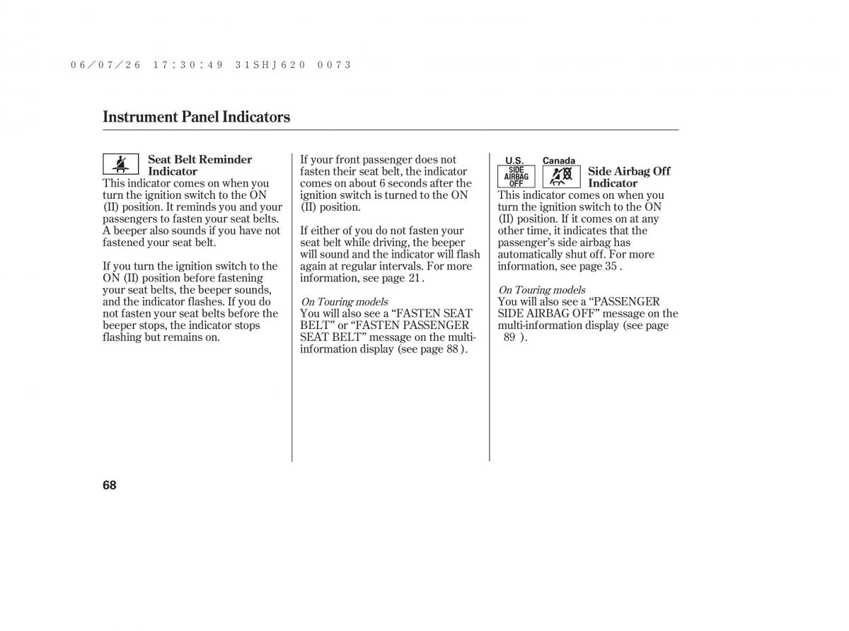 Honda Odyssey III 3 owners manual / page 74