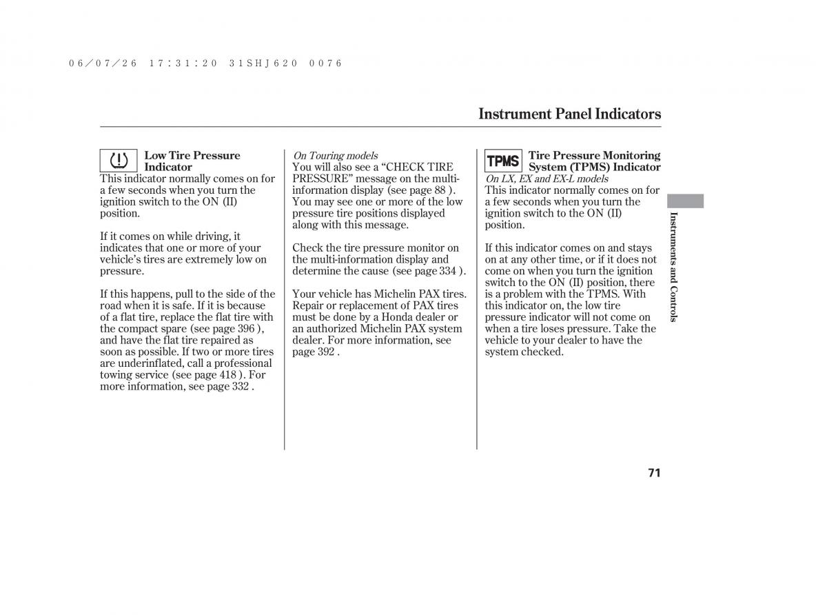 Honda Odyssey III 3 owners manual / page 77