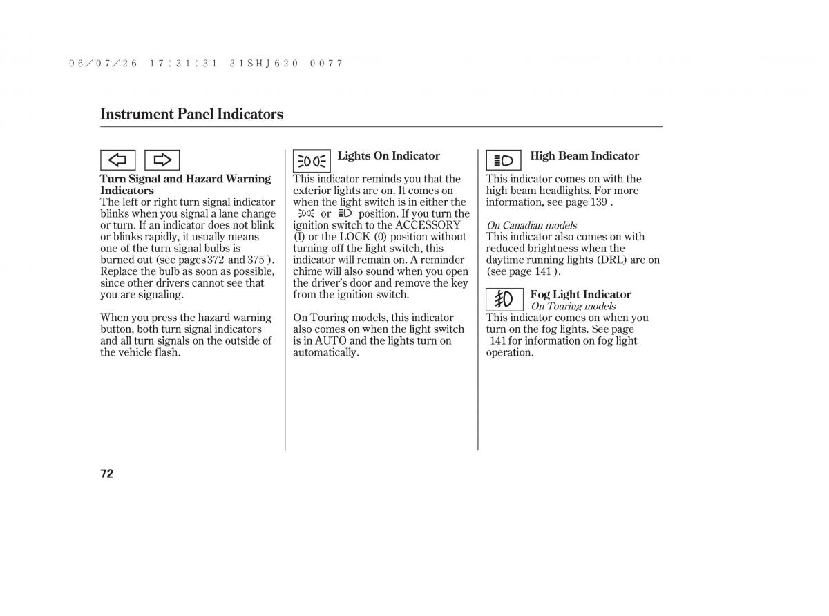 Honda Odyssey III 3 owners manual / page 78