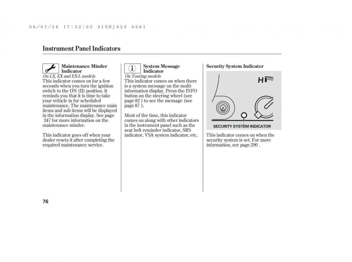 Honda Odyssey III 3 owners manual / page 82