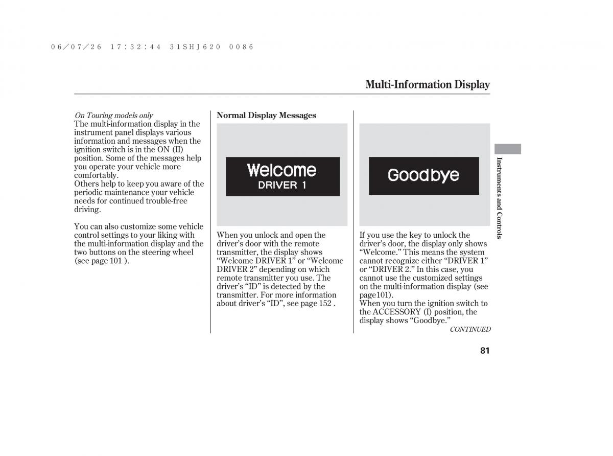 Honda Odyssey III 3 owners manual / page 87