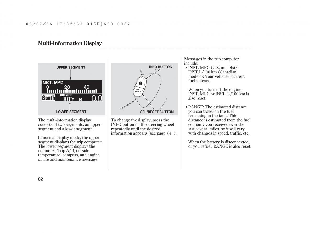 Honda Odyssey III 3 owners manual / page 88