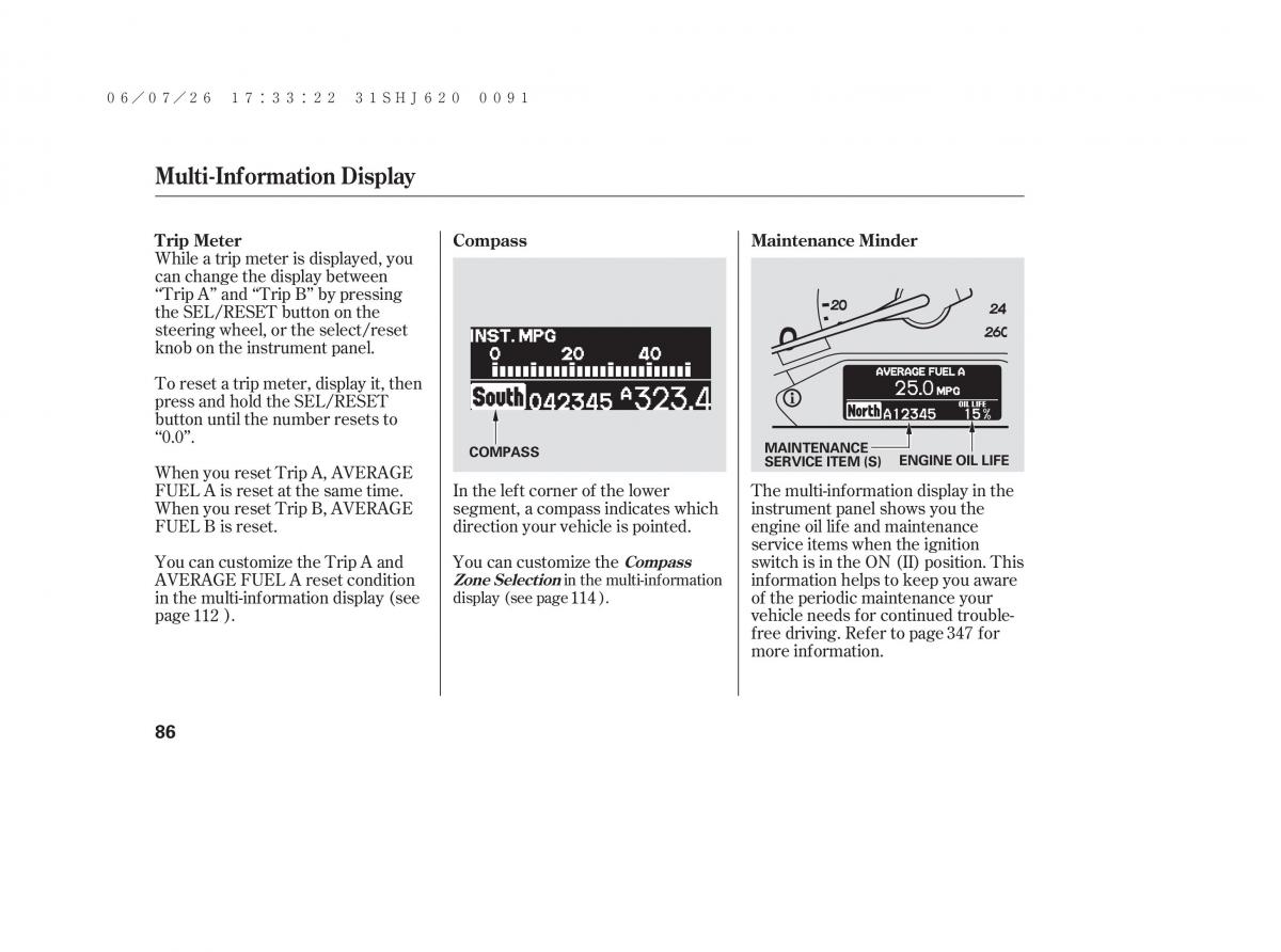 Honda Odyssey III 3 owners manual / page 92