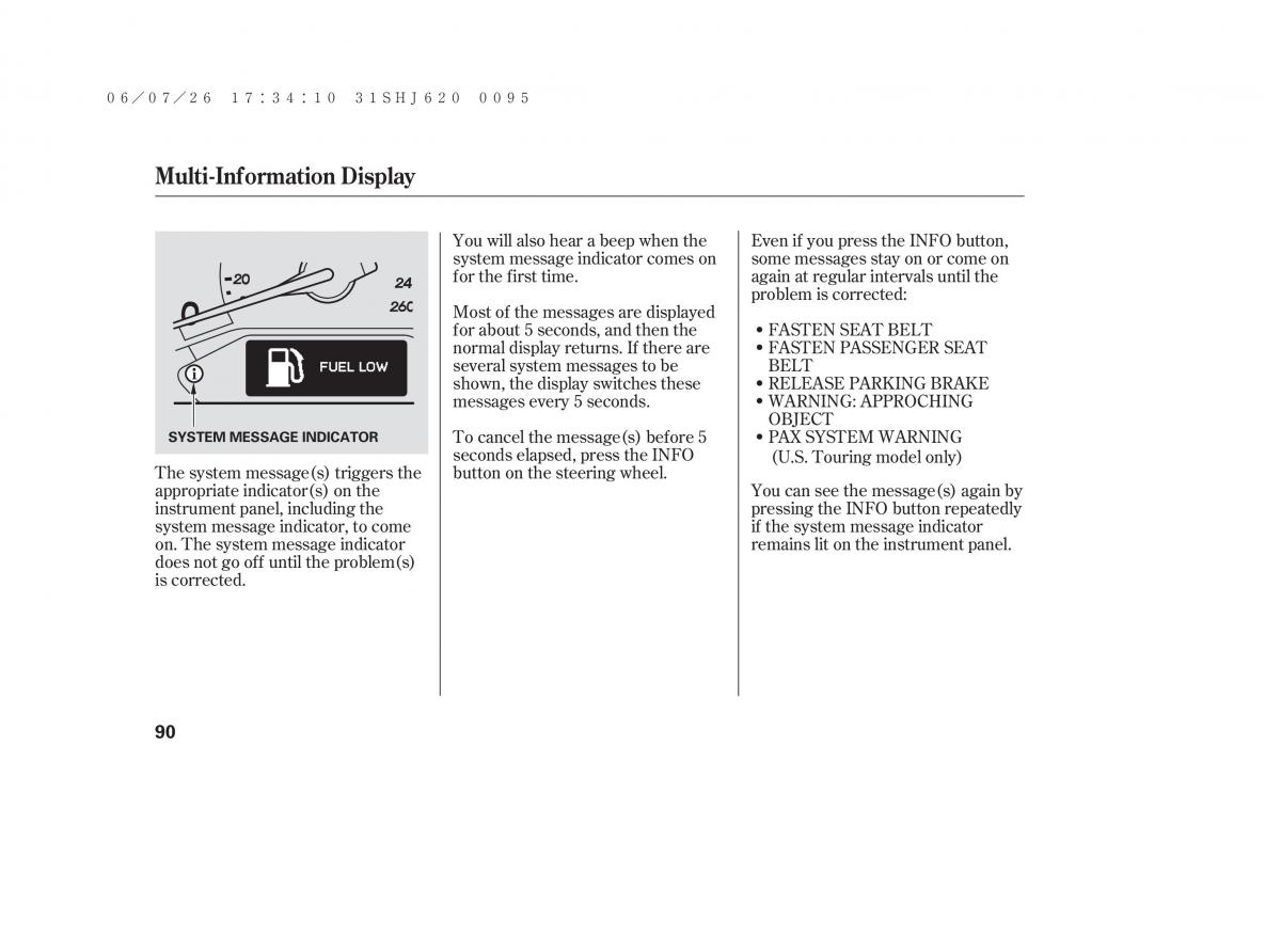 Honda Odyssey III 3 owners manual / page 96