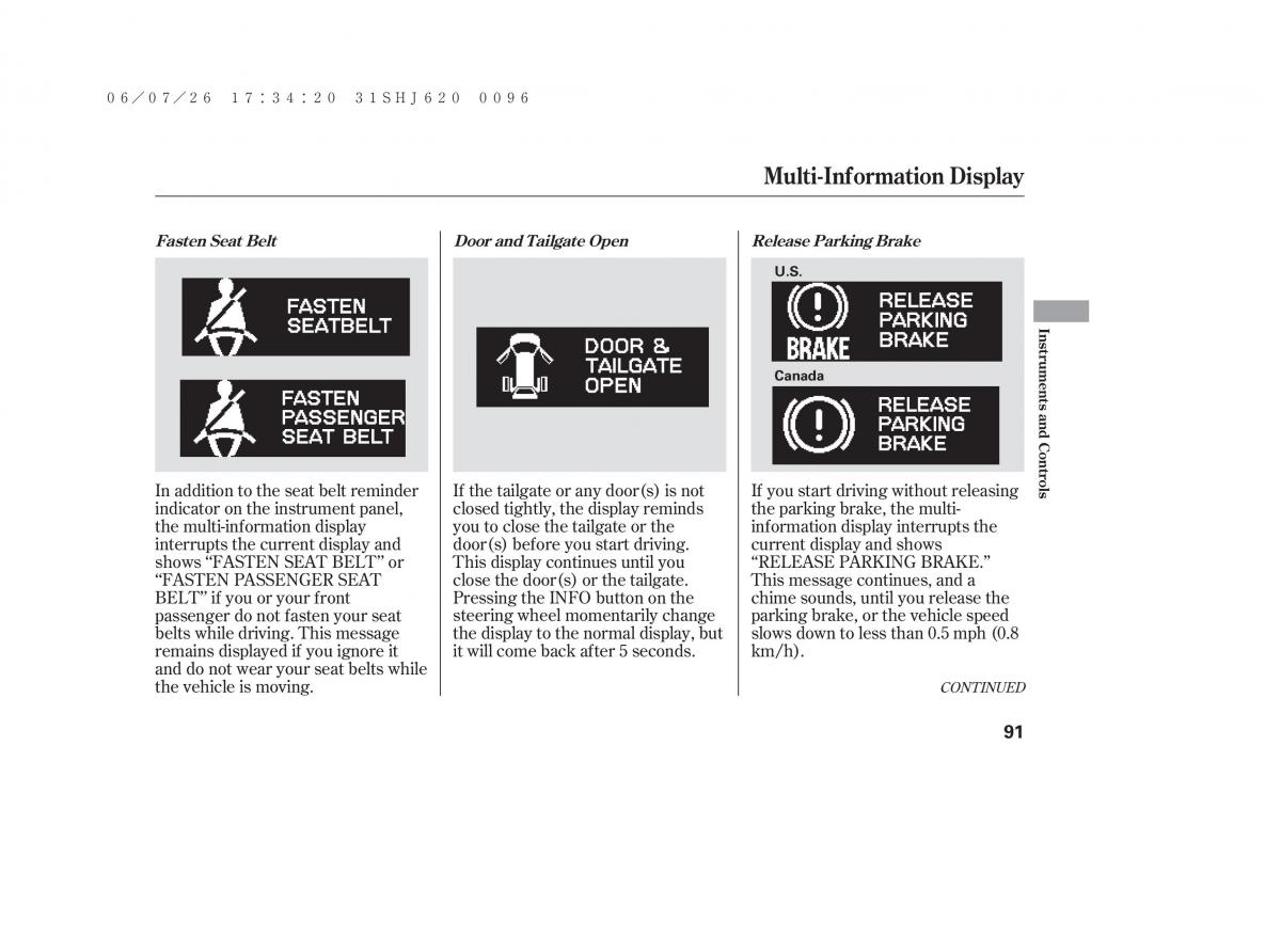 Honda Odyssey III 3 owners manual / page 97