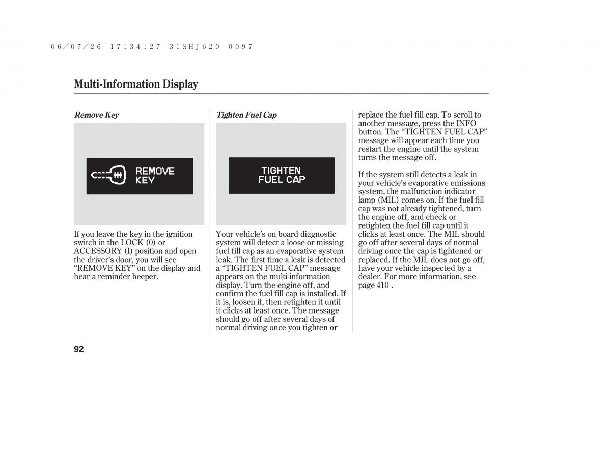 Honda Odyssey III 3 owners manual / page 98