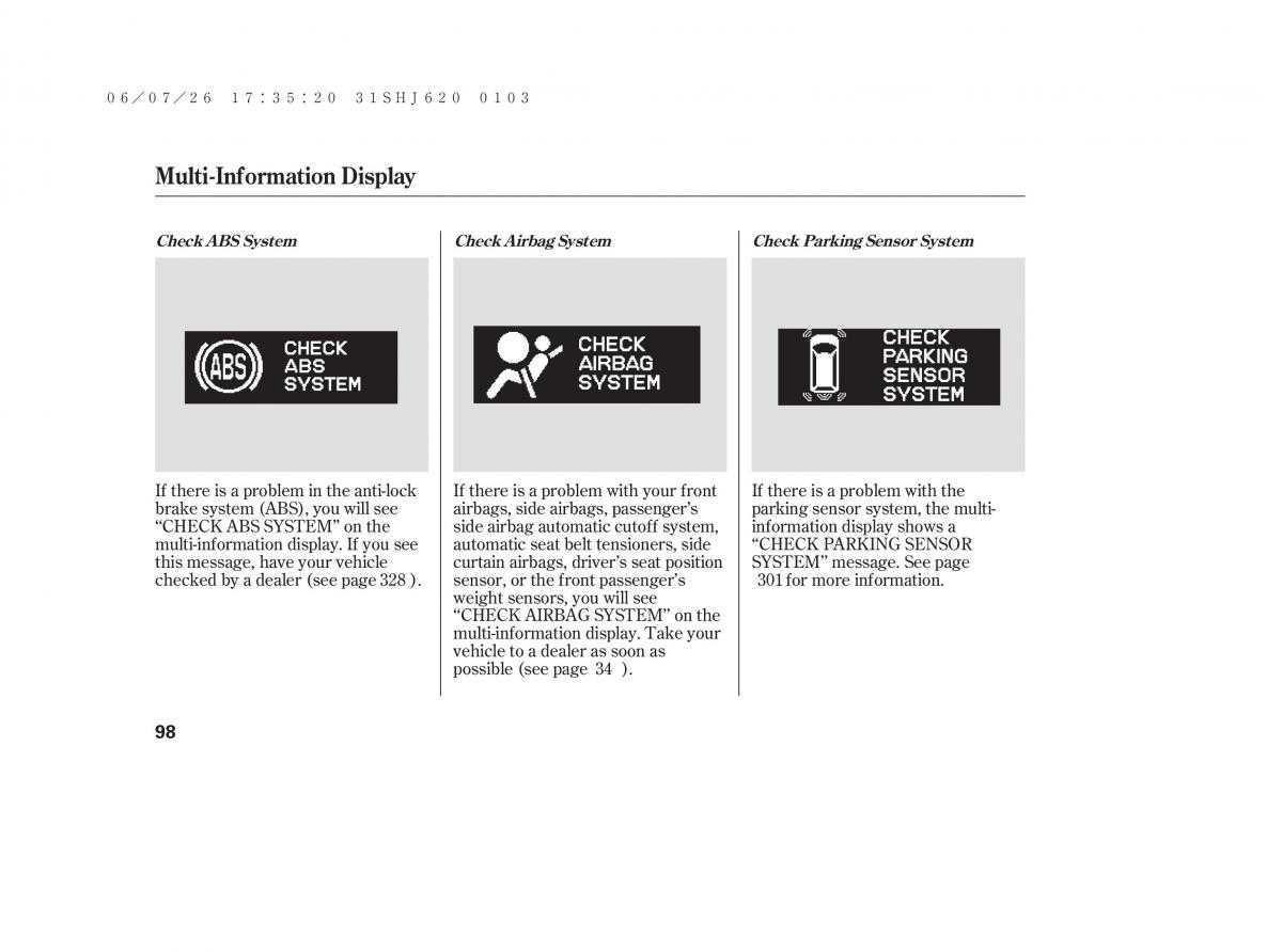 Honda Odyssey III 3 owners manual / page 104