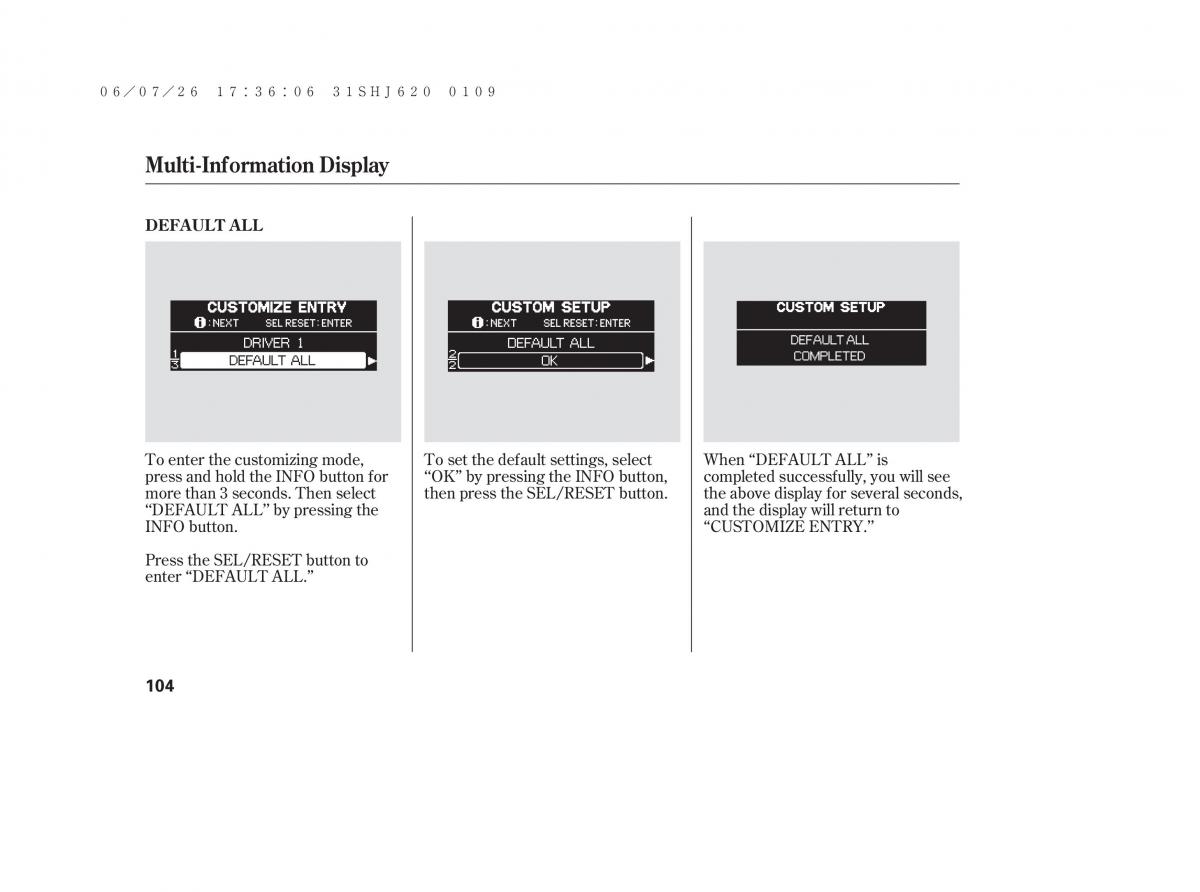 Honda Odyssey III 3 owners manual / page 110