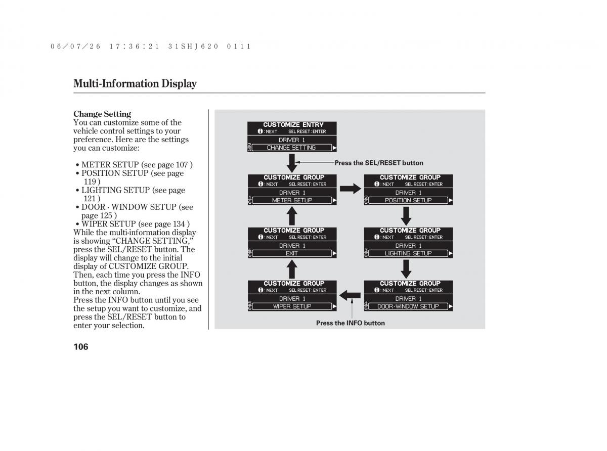 Honda Odyssey III 3 owners manual / page 112