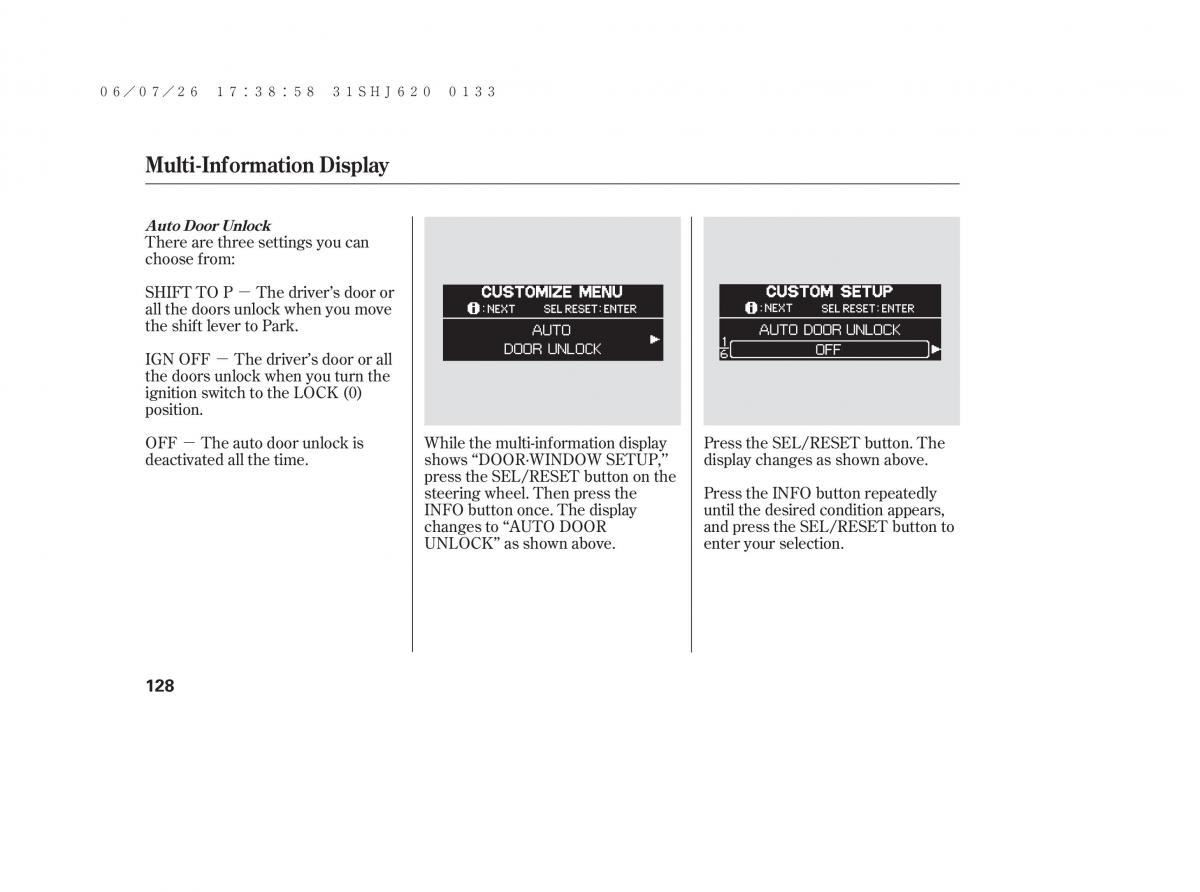 Honda Odyssey III 3 owners manual / page 134