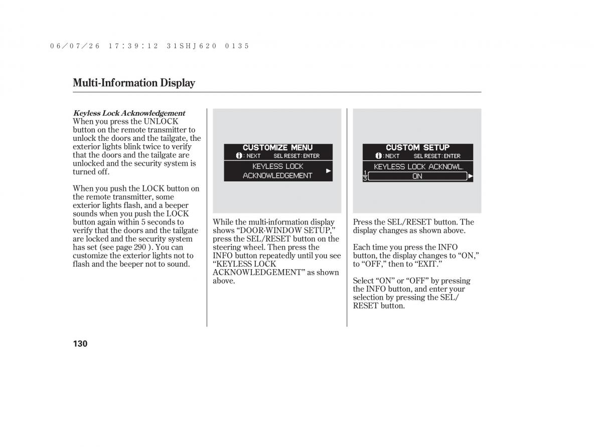 Honda Odyssey III 3 owners manual / page 136