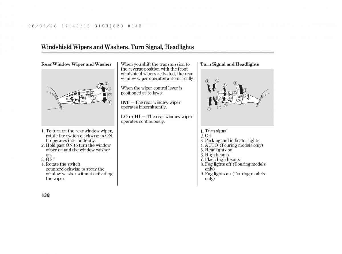 Honda Odyssey III 3 owners manual / page 144