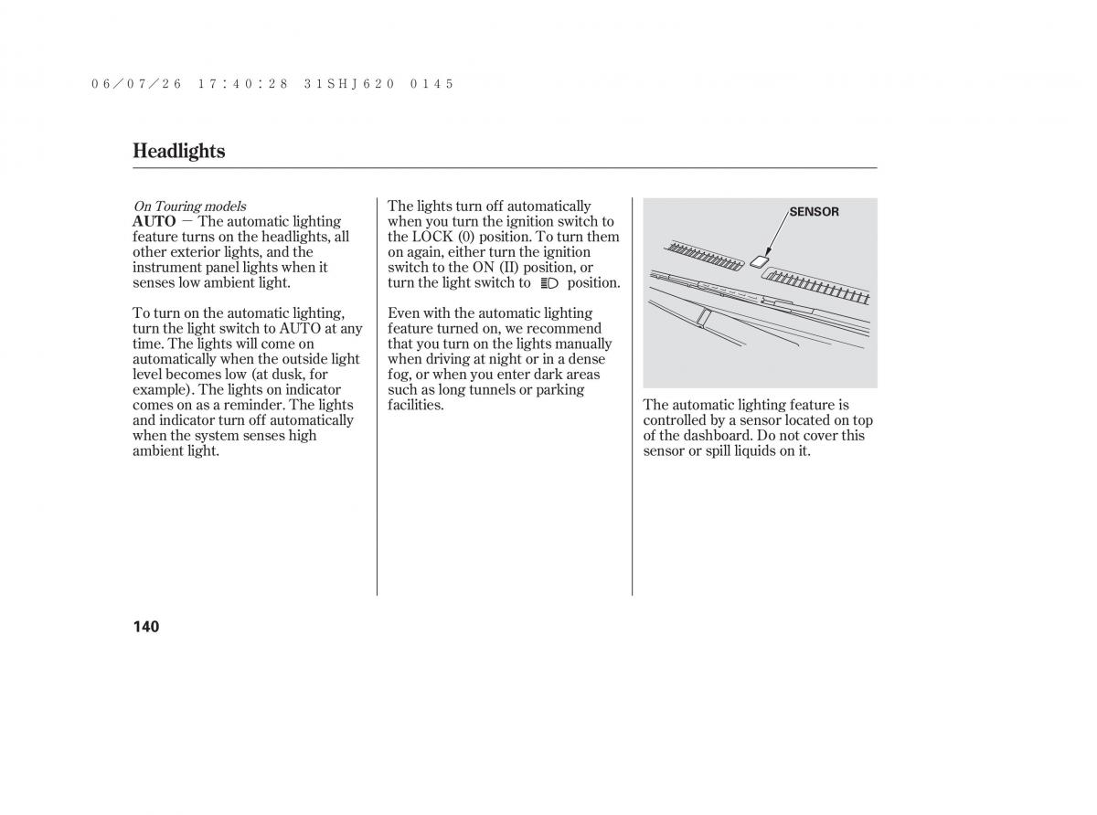 Honda Odyssey III 3 owners manual / page 146