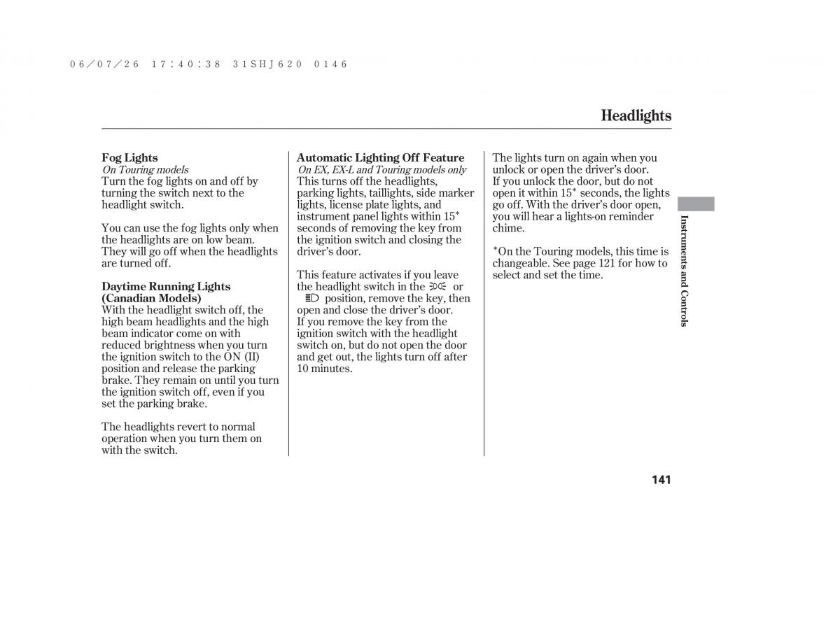 Honda Odyssey III 3 owners manual / page 147