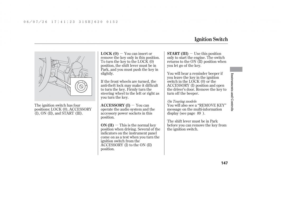 Honda Odyssey III 3 owners manual / page 153