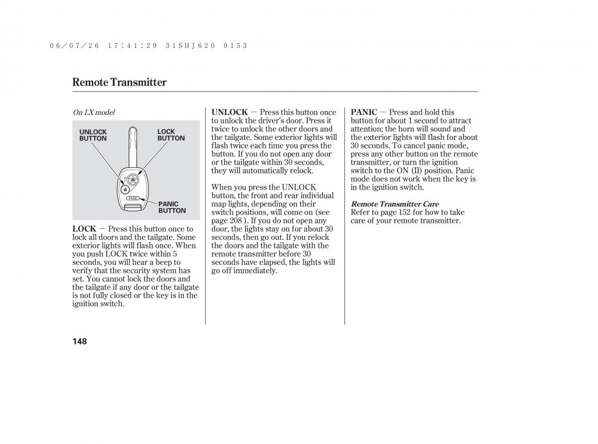 Honda Odyssey III 3 owners manual / page 154