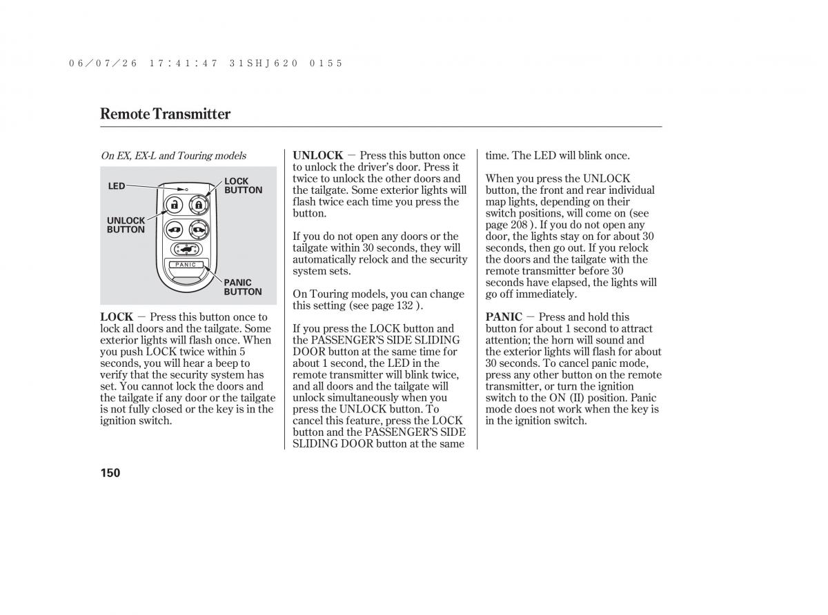 Honda Odyssey III 3 owners manual / page 156