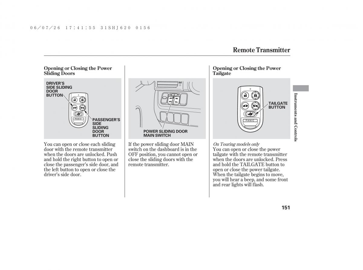 Honda Odyssey III 3 owners manual / page 157