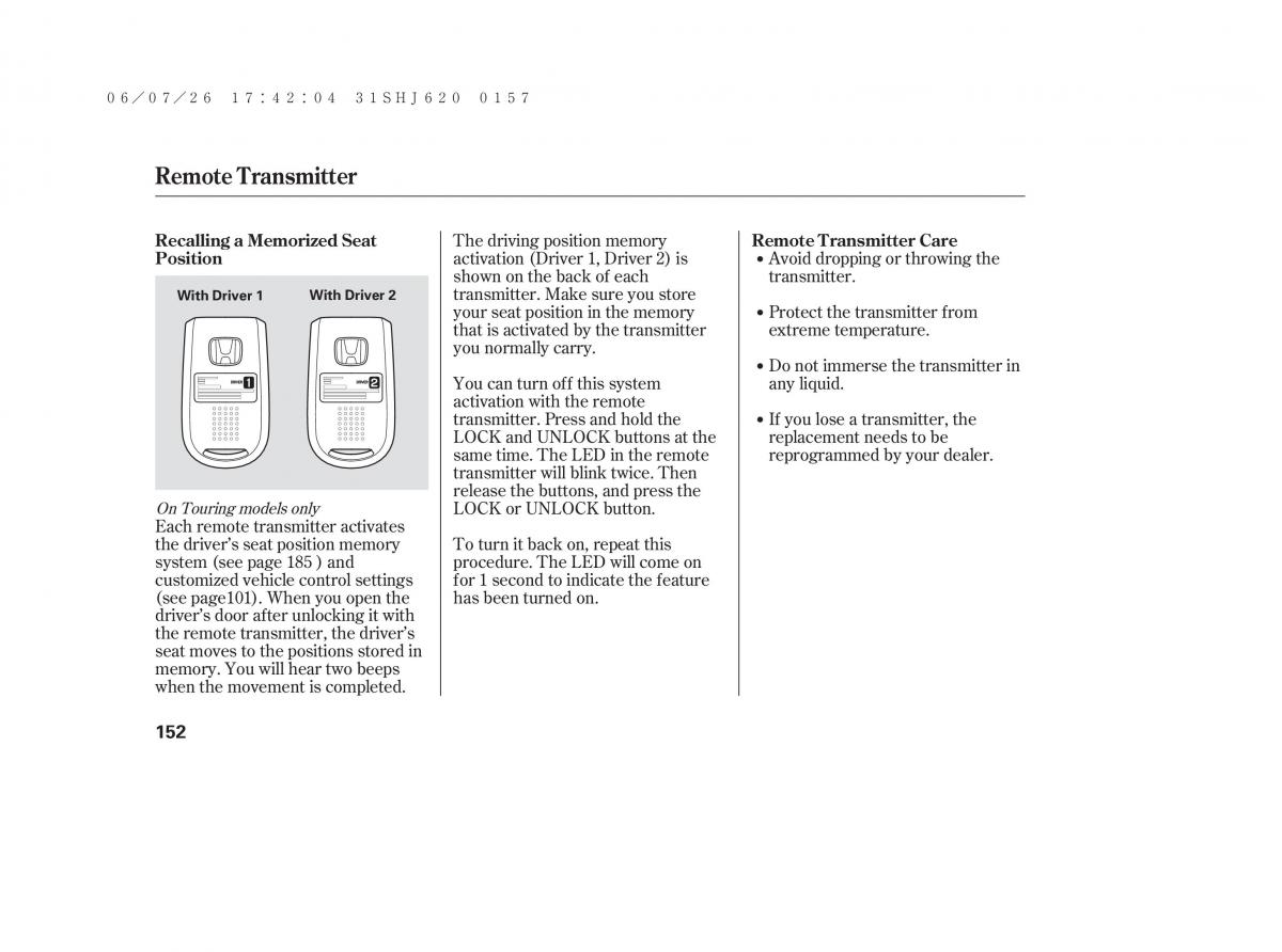 Honda Odyssey III 3 owners manual / page 158