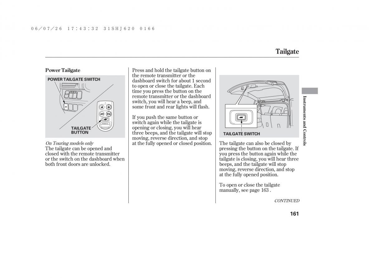 Honda Odyssey III 3 owners manual / page 167