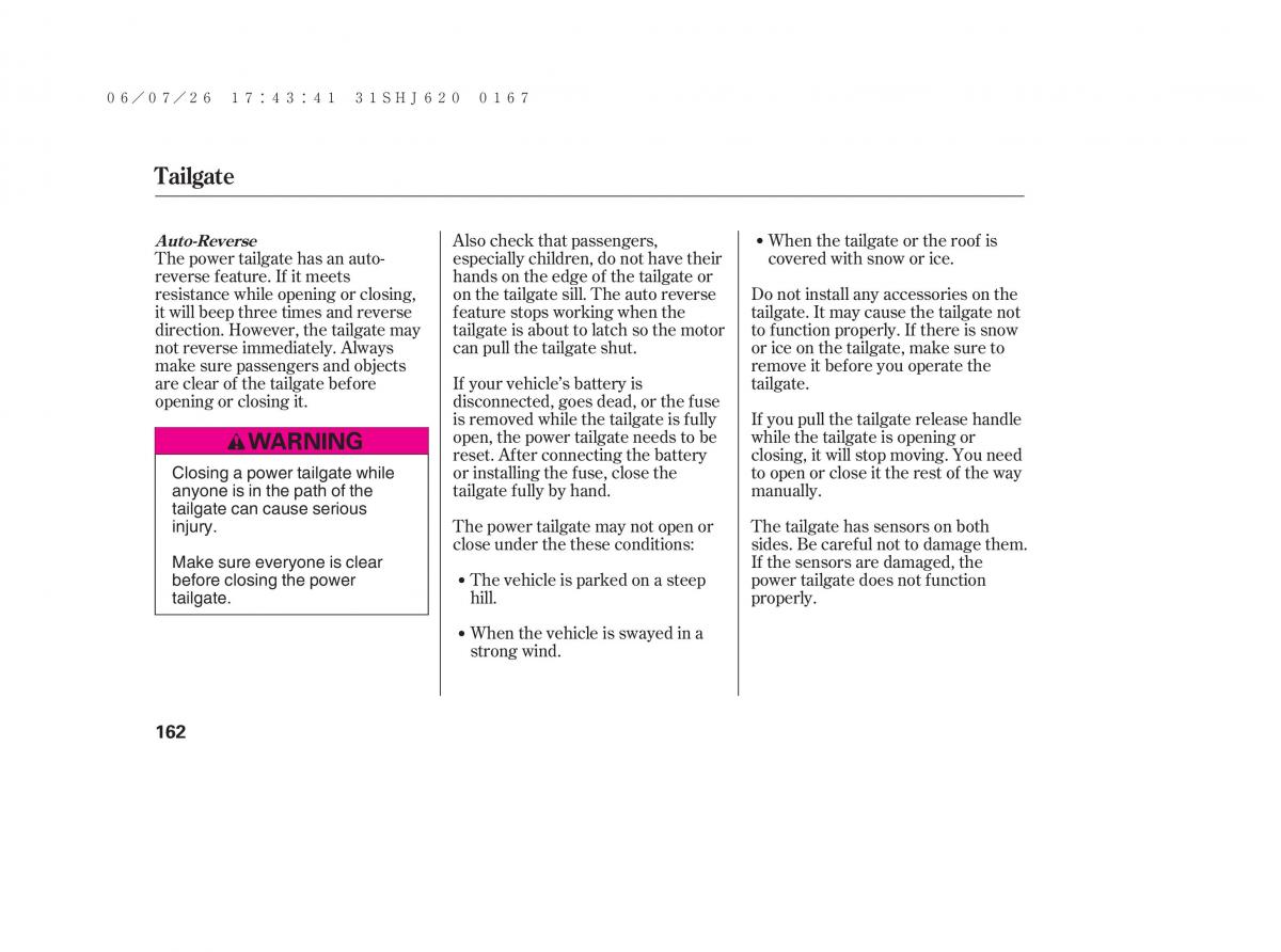 Honda Odyssey III 3 owners manual / page 168