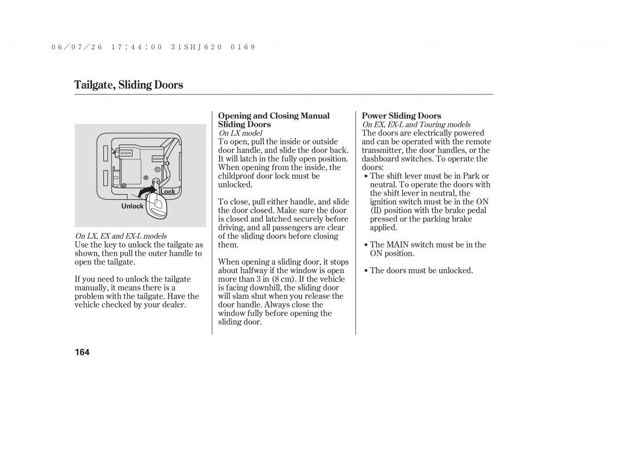 Honda Odyssey III 3 owners manual / page 170