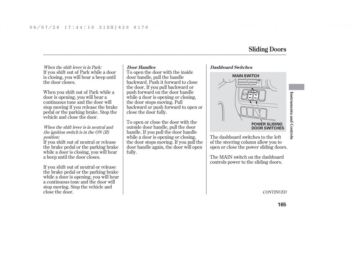 Honda Odyssey III 3 owners manual / page 171