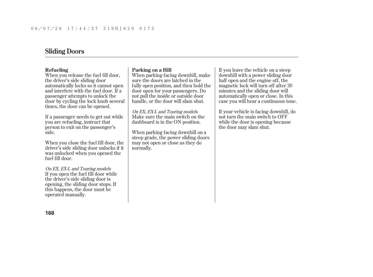 Honda Odyssey III 3 owners manual / page 174