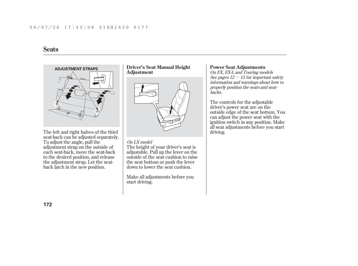 Honda Odyssey III 3 owners manual / page 178