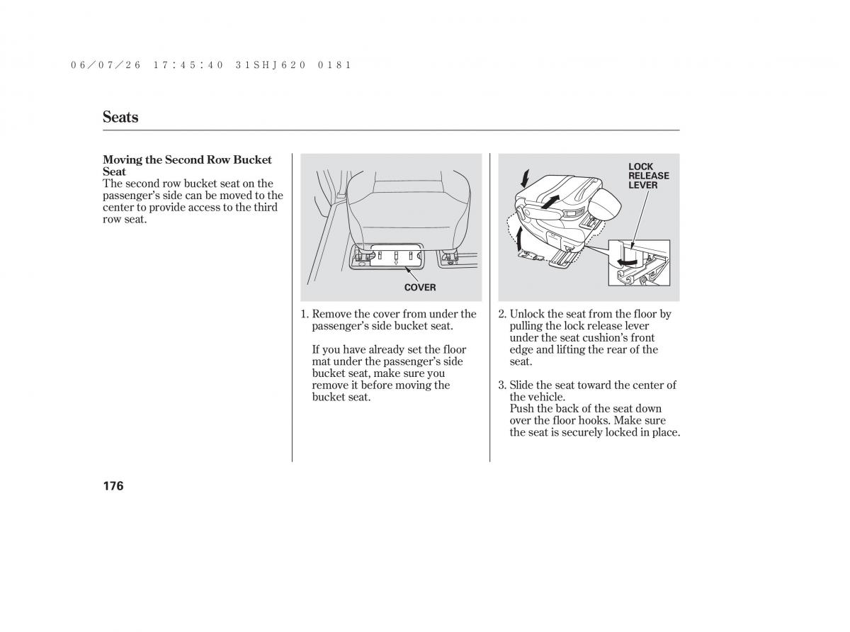 Honda Odyssey III 3 owners manual / page 182