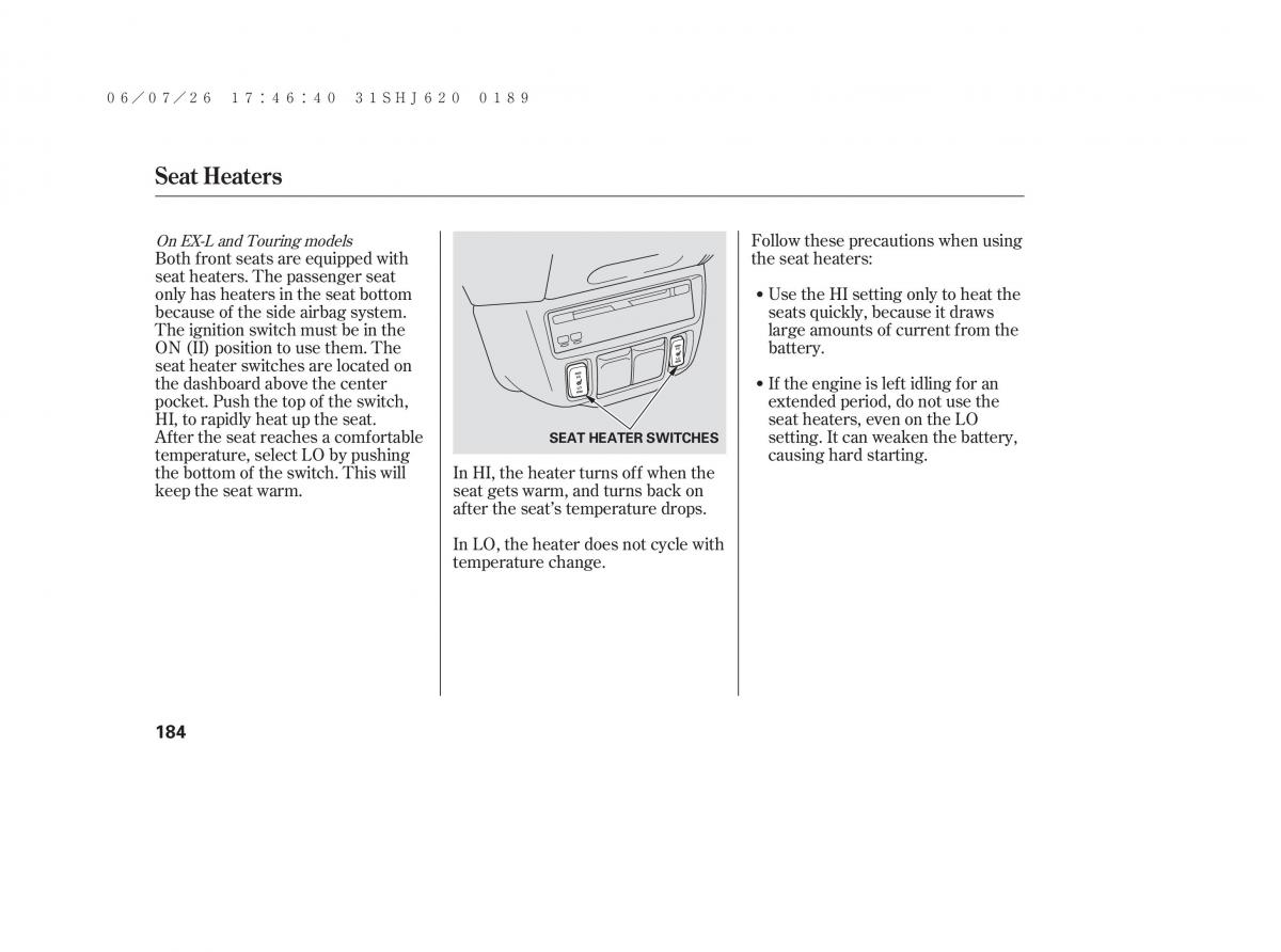 Honda Odyssey III 3 owners manual / page 190