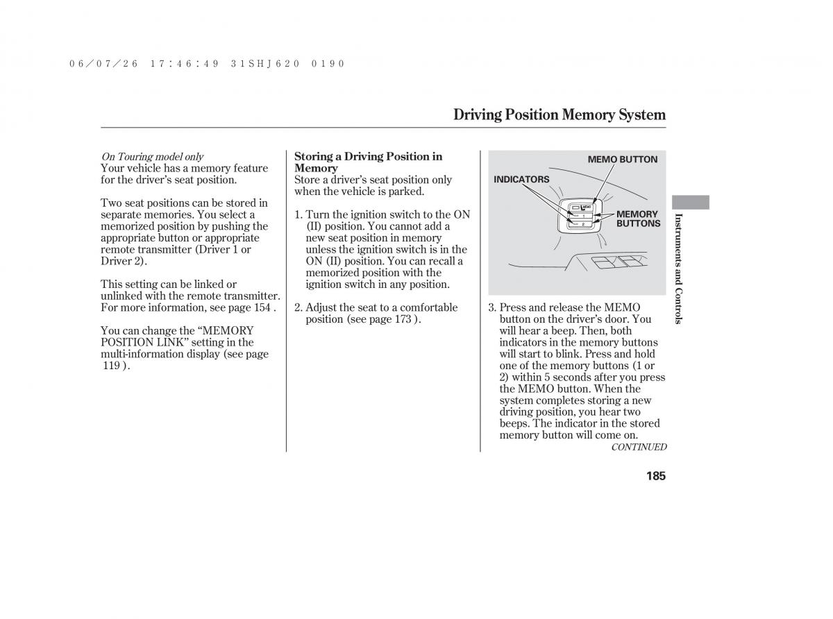 Honda Odyssey III 3 owners manual / page 191