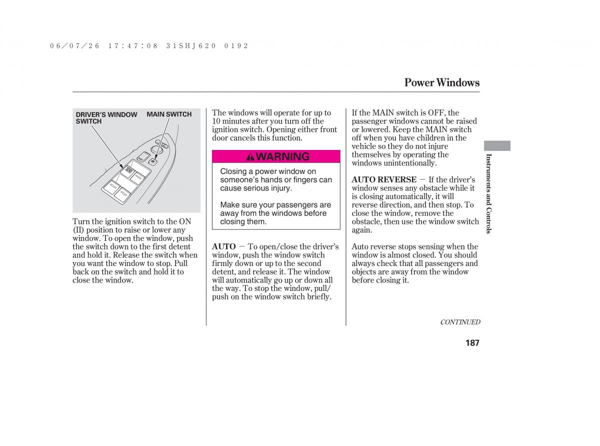 Honda Odyssey III 3 owners manual / page 193