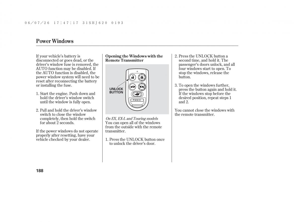 Honda Odyssey III 3 owners manual / page 194