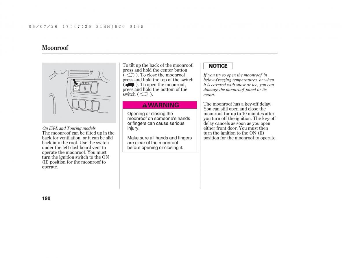 Honda Odyssey III 3 owners manual / page 196