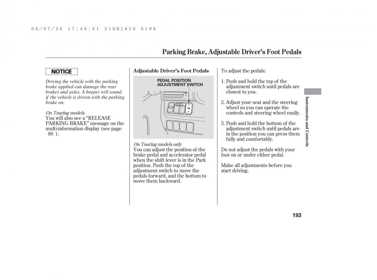 Honda Odyssey III 3 owners manual / page 199