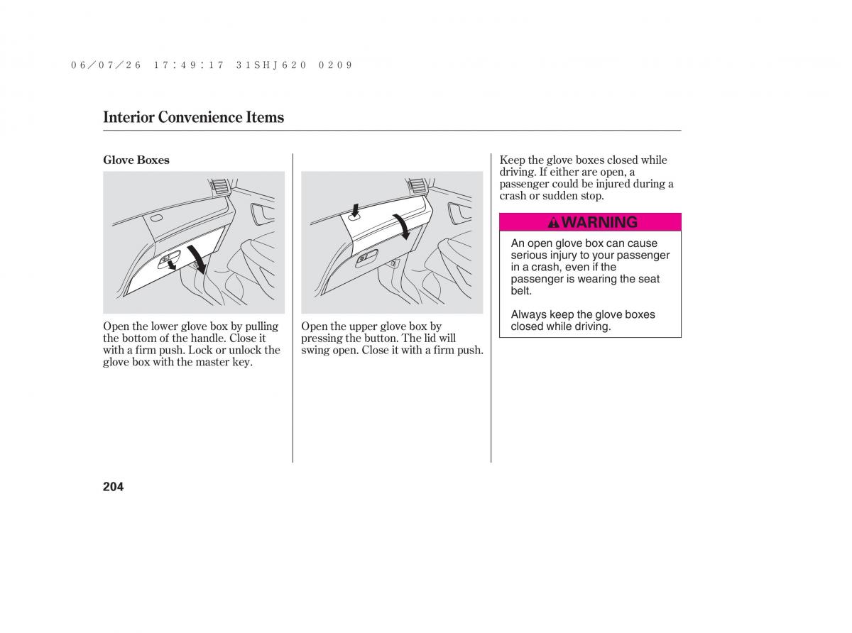 Honda Odyssey III 3 owners manual / page 210