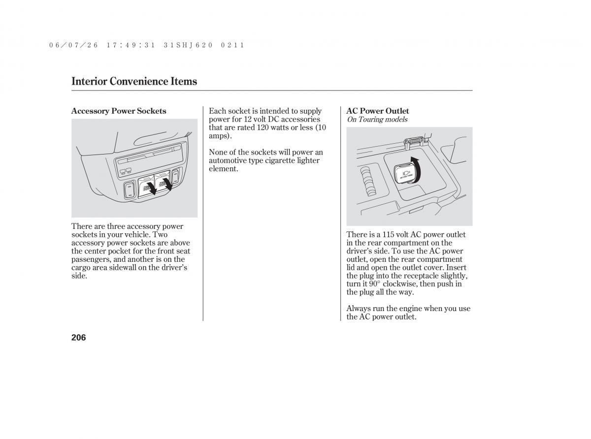 Honda Odyssey III 3 owners manual / page 212