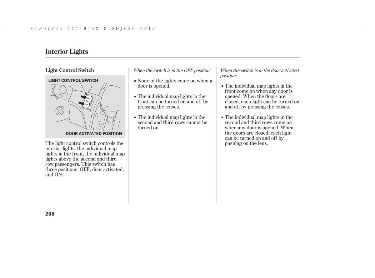 Honda Odyssey III 3 owners manual / page 214